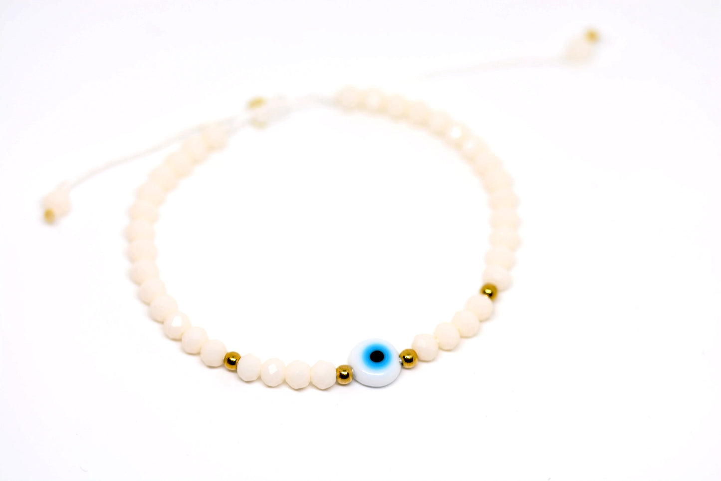 Cream Evil Eye Adjastuble Bracelet